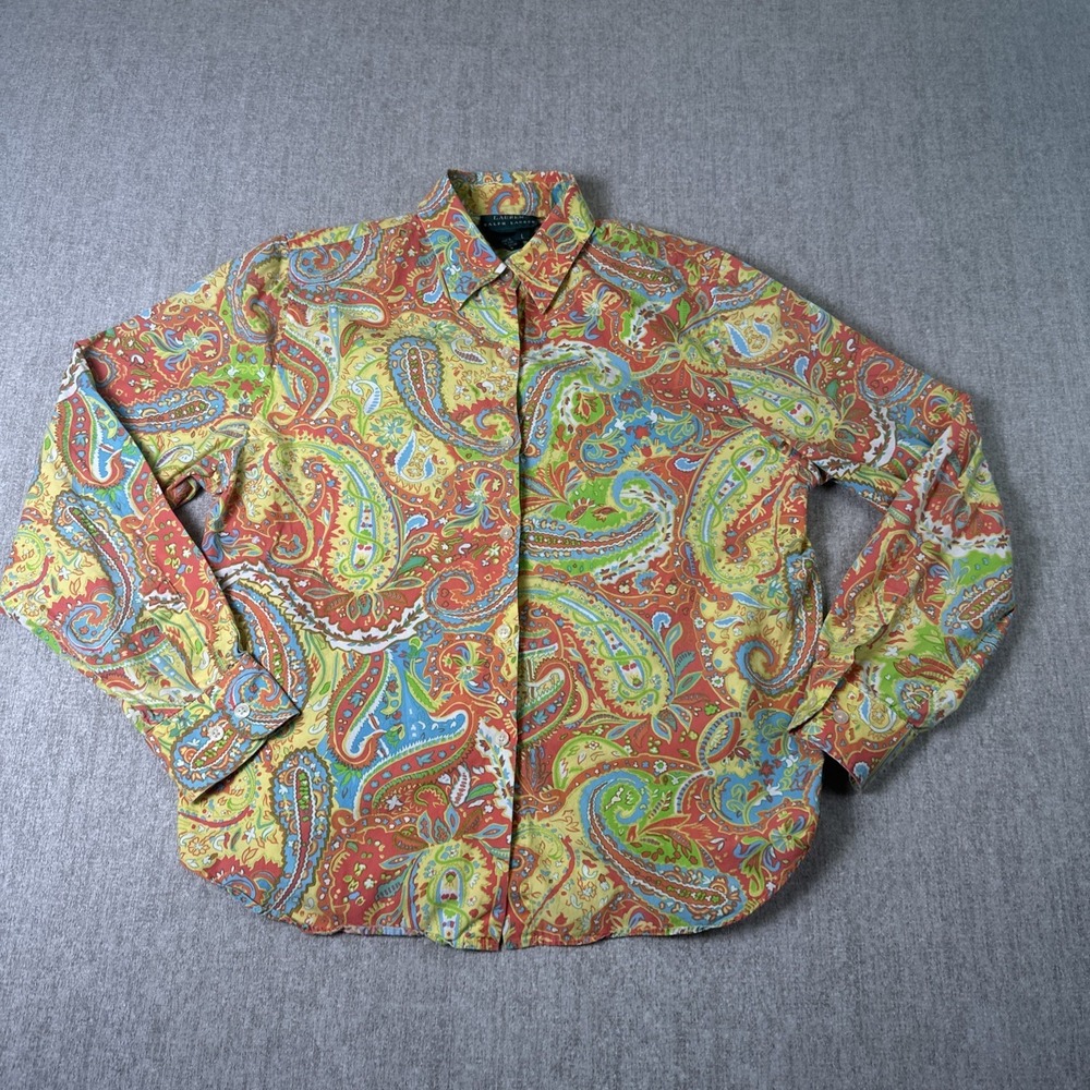 Lauren Ralph Lauren Pastel Paisley Cotton Button Up Long Sleeve Shirt Sz Large